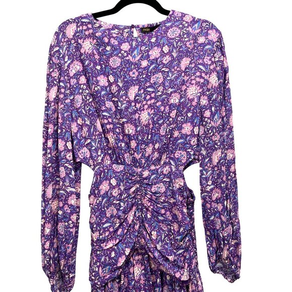 Maje Floral Ruched Cut Out Mini Dress Size 40 Large NWT - Picture 4 of 11